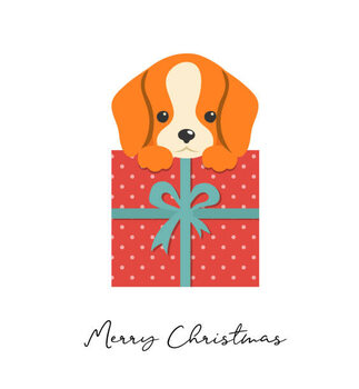 Plakát Merry Christmas puppy illustration, cute small