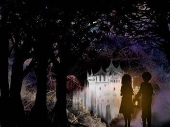 Plakát Moonlight and drifting clouds, cutout-style illustration