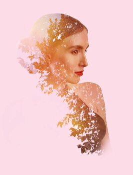 Plakát Multiple Exposure of beautiful woman and trees