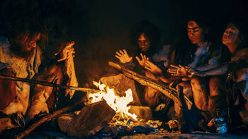 Plakát Neanderthal or Homo Sapiens Family Cooking