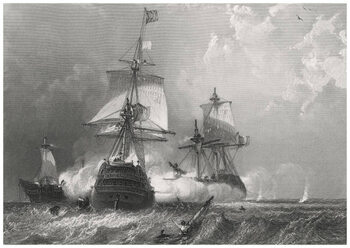 Plakát Old engraved illustration of sea fight