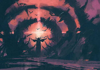 Plakát old wizard casting a spell in the wizarding lair