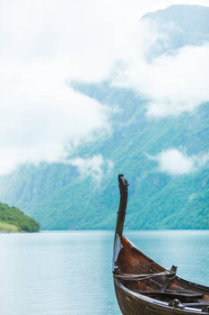 Plakát Old wooden viking boat in norwegian nature