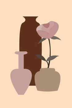 Plakát Plant, bottle, vase pattern background. Mid Century Simple Boho Elements.