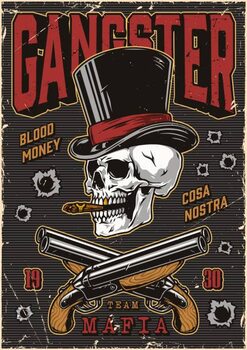 Plakát Poster with skeleton skull in top hat