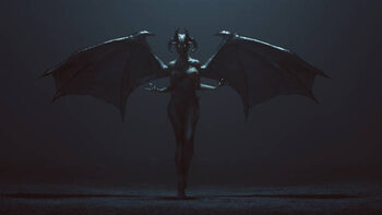 Plakát Sexy Winged Devil Woman in a foggy void