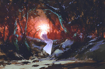 Plakát spirit of the enchanted forest,illustration painting