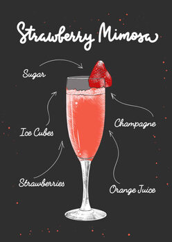 Plakát Vector engraved style Strawberry Mimosa cocktail