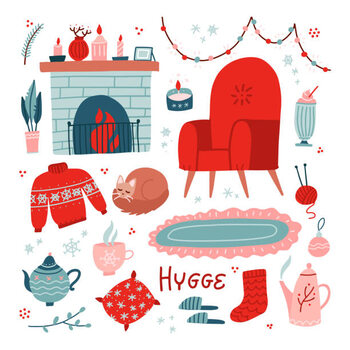Plakát Vibrant Collection of hygge Christmas icons.