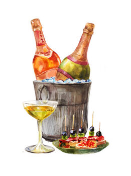 Plakát Watercolor illustration for invitation degustation or