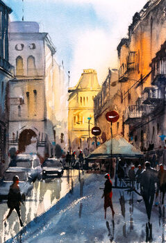 Plakát Watercolor Painting - Street View of Paris
