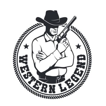 Plakát Western retro badge - Cowboy with a gun