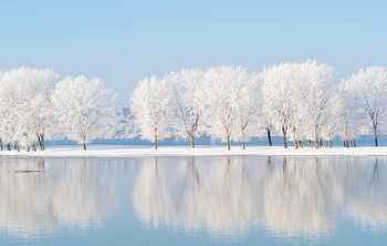 Plakát winter landscape with beautiful reflection in