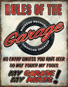 Plechová ceduľa Rules of the Garage