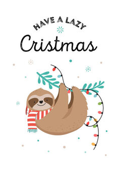 Obraz na płótnie Cute sloths, funny Christmas illustrations with