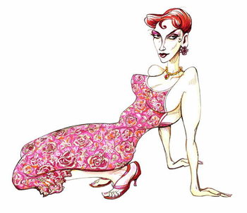 Obraz na płótnie Model in a pink floral dress