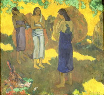 Obraz na płótnie Three Tahitian Women against a Yellow Background
