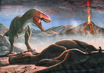 Obraz na płótnie A volcanic eruption destroys the hunting