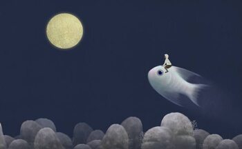 Obraz na płótnie Boy riding giant fish to the