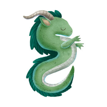 Obraz na płótnie Bright green dragons with horn and