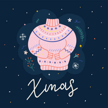 Obraz na płótnie Christmas greeting card design with cute
