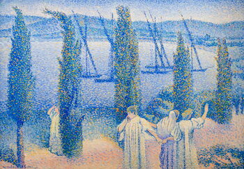 Obraz na płótnie Coastal view with cypress trees, 1896