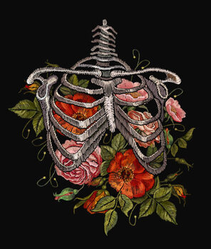 Obraz na płótnie Embroidery human rib cage with red