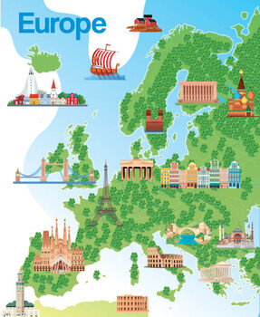 Obraz na płótnie Europe Tourism Map
