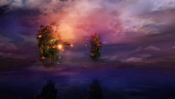 Obraz na płótnie Fantastic night landscape with flying islands