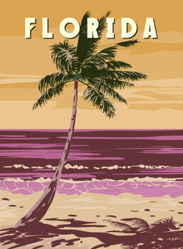 Obraz na płótnie Florida Beach Retro Poster. Palm on