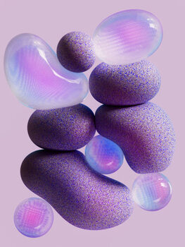 Obraz na płótnie Flying purple and glass balloons on