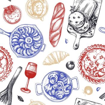 Obraz na płótnie French food seamless pattern