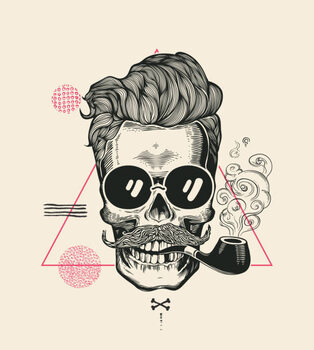 Obraz na płótnie Hipster Skull Smoke Pipe Vector Illustration