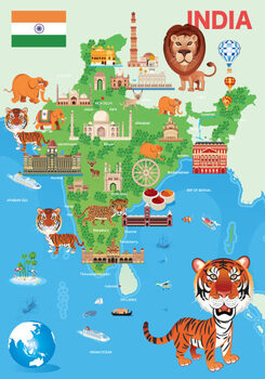Obraz na płótnie India Cartoon Map