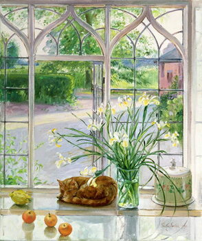 Obraz na płótnie Irises and Sleeping Cat, 1990