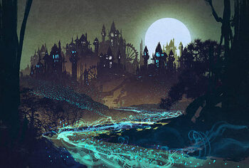 Obraz na płótnie landscape with mysterious river,full moon over