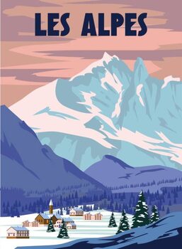Obraz na płótnie Les Alpes Ski resort poster, retro.