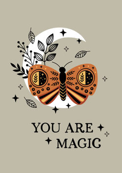 Obraz na płótnie magic poster with bohemian moth on the moon