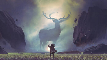 Obraz na płótnie man encountering the legendary deer