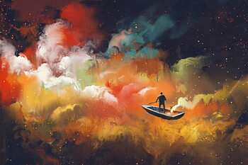 Obraz na płótnie man on a boat in the outer space
