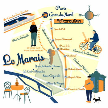 Obraz na płótnie Map of Le Marais, Paris