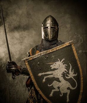 Obraz na płótnie Medieval knight in full armor ready for battle