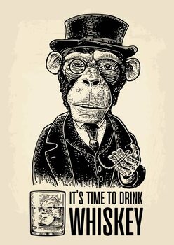Obraz na płótnie Monkey gentleman holding a watch and