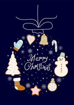 Obraz na płótnie New Year's card. Hanging Christmas tree