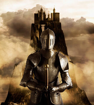 Obraz na płótnie Person in armor guarding castle