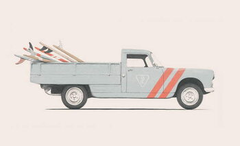 Obraz na płótnie Pickup car with surfboards, 2019