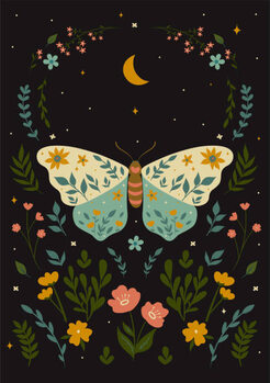 Obraz na płótnie Postcard with a butterfly in boho