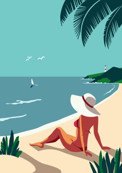 Obraz na płótnie Relax on tropical seaside sand beach vector poster