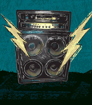 Obraz na płótnie Retro drawing of guitar amplifier with
