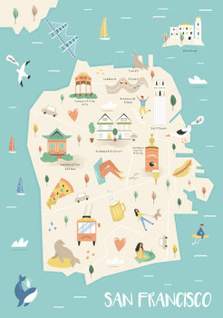 Obraz na płótnie San Francisco illustrated map with landmarks